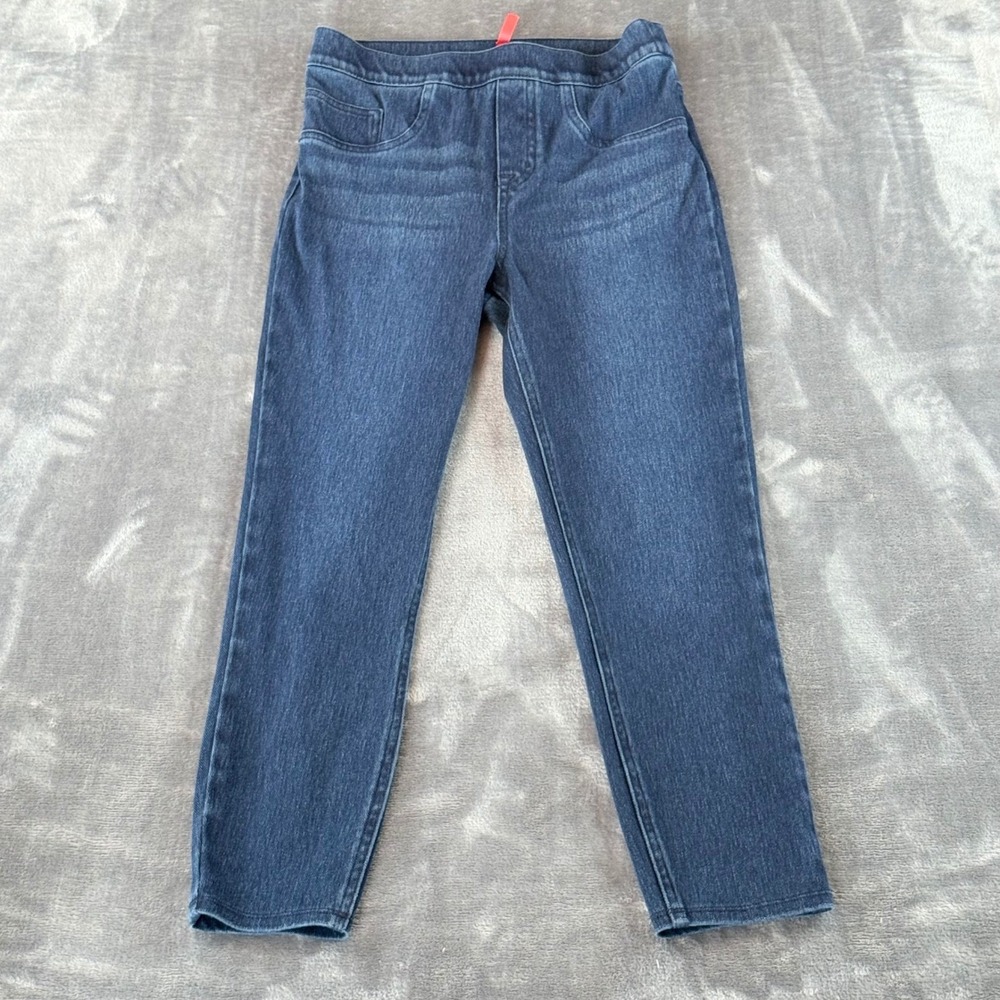 Spanx Jeans Ankle Leggings Indigo Blue Denim‎ Small Petite Pull On High Rise